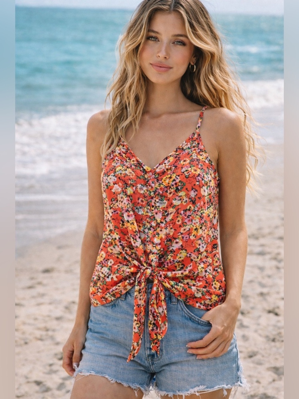 Vintage Havana Floral Tie Front Cami Top Size Small (Fits M)